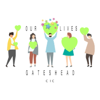 Illustrated people standing holding up green hearts of different sizes