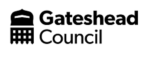 Gateshead Council logo, black portcullis and lettering on white background