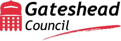Gateshead Council logo with red portcullis and black writing.