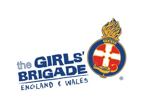 Girls Brigade Logo with crest: white cross on red background and crown on top.