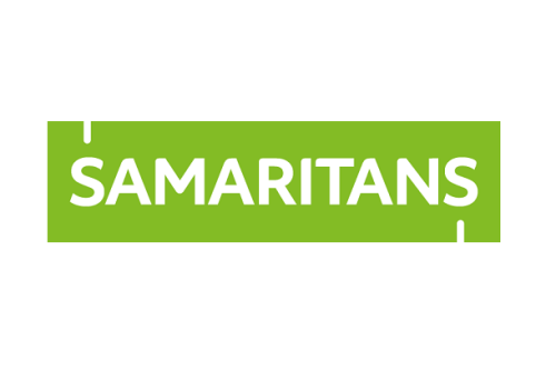 'Samaritans' logo written in white on a green rectangle