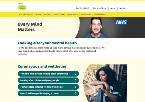 Screenshot of the every mind matters web site.