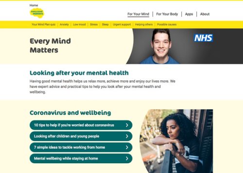 Screenshot of the every mind matters web site.