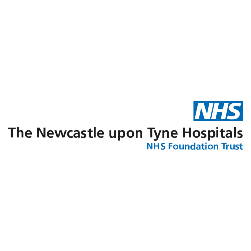 NHS logo - white text on blue. Text below reads 'The Newcastle Upon Tyne Hospitals'