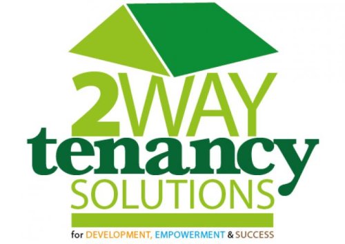 Logo with text - green roof above blocked green text to look like a house.