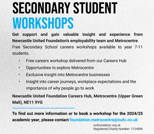 Newcastle United Foundation Metrocentre Careers Hub - Secondary Student Career Workshops
