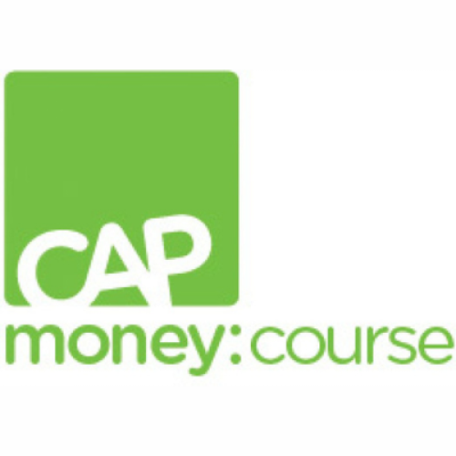 A green logo with Christians Against Poverty ( CAP) on one side and Money Course written underneath