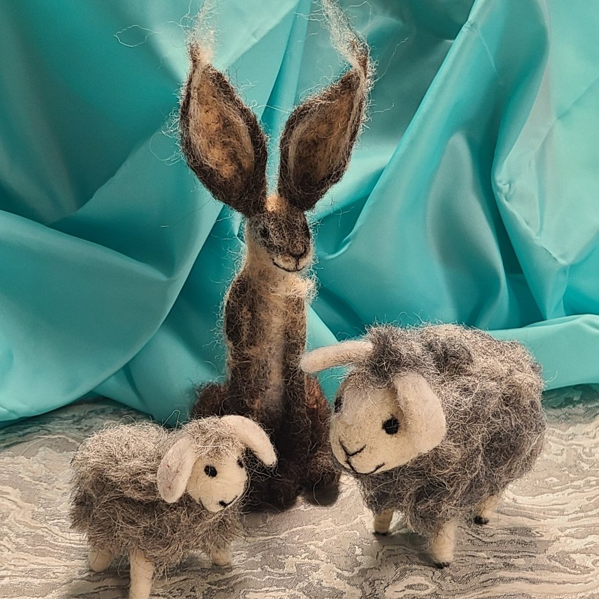Hare, Sheep and Lamb made by Needle Felting