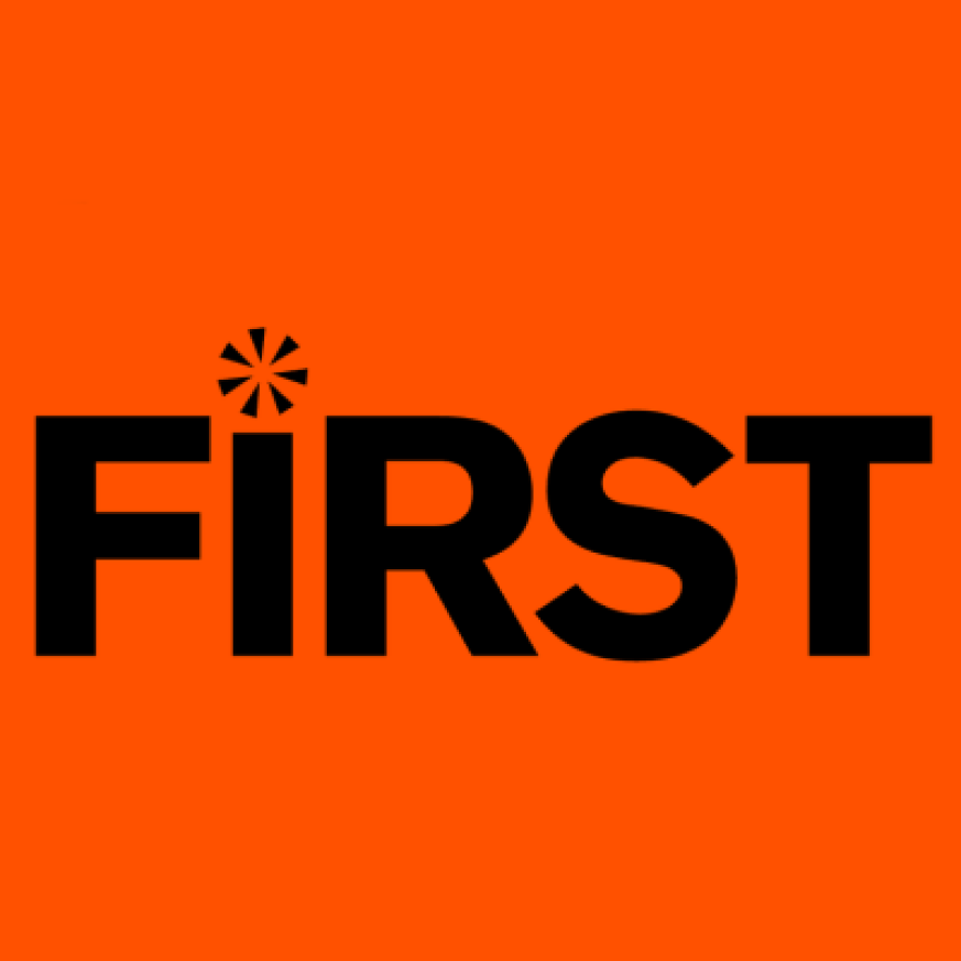 Orange background with First in the center