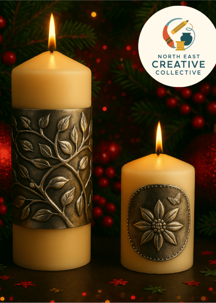 Candles with Decorative Pewter Panels