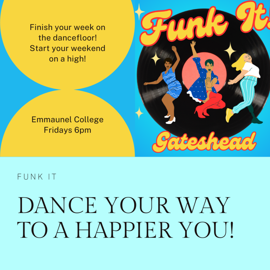 Funk it logo with the additional text: Dance your way to a happier you. Start the weekend on a high!