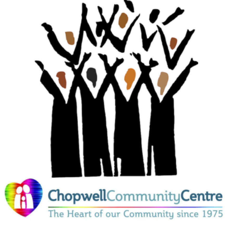 an illustration of a choir with their hands reaching up above their heads 