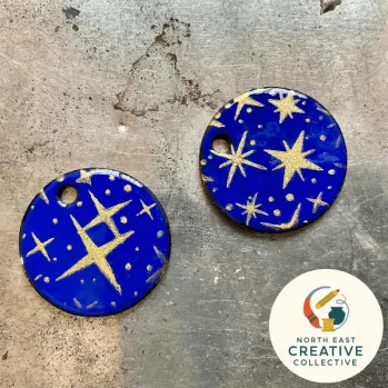 Blue Enamelled Discs with a Gold Star Pattern for Earrings