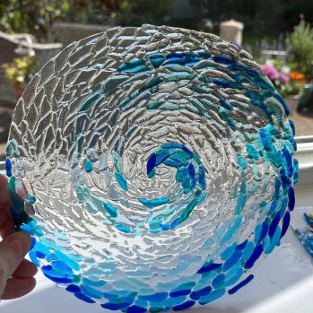 Fused Glass Blue and Clear Swirl Pattern Plate