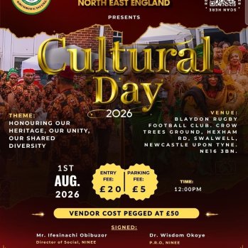 The Igbo in the Northeast of England - a tribe from Southeast of Nigeria - invites you to this year's Igbo Cultural Day - Experience a colouful day of festivities, food, music, dance, masquerades and more