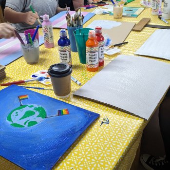 Table with craft activity attended by young people