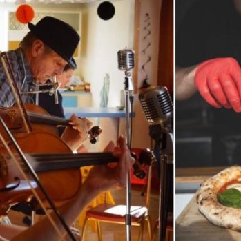 People playing music - another image of person dressing Pizza