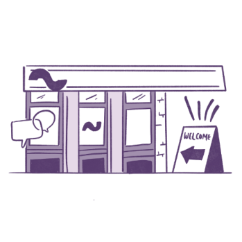 An Illustration of a welcome sign outside of a community venue