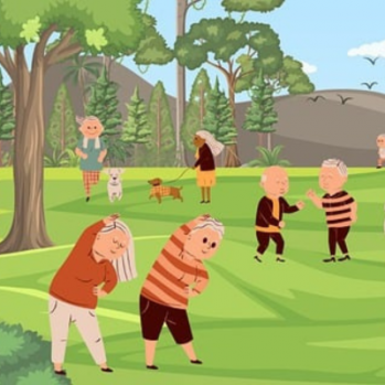 an illustration of older people enjoying some exercise 