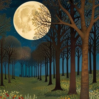 William Morris print trees and moonlight