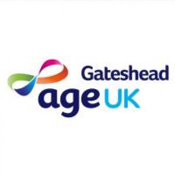 Age Uk logo: the words Age Uk Gateshead to the right of a multi coloured ribbon in a figure of 8 