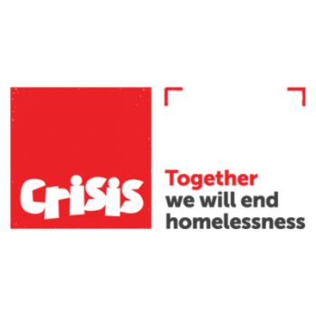 Red box with Crisis written in white and to the right it says Together we will end homelessness.