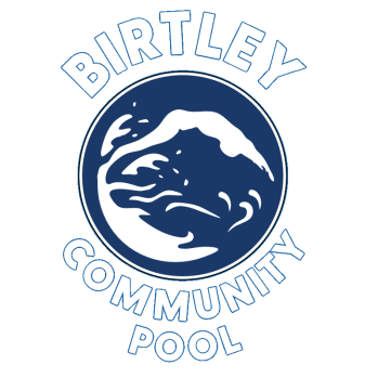 Logo of person jumping into water with the words Birtley Community Pool around it
