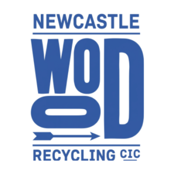 Newcastle Wood Recycling CIC written in blue on white background.