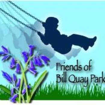 cartoon of a child on a swing above grass and purple flowers