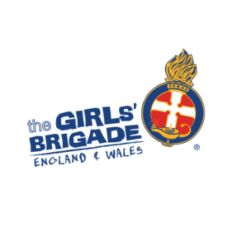 Girls Brigade Logo with crest: white cross on red background and crown on top.