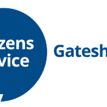 Citizens Advice Gateshead written in white in a blue speech bubble.