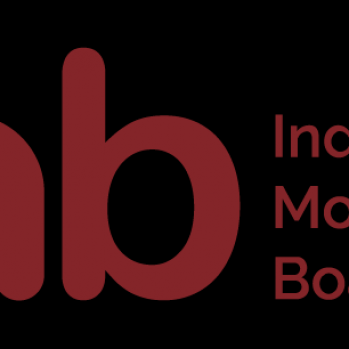 IMB logo in fading orange on rectangular black background
