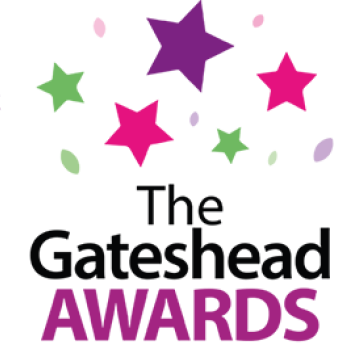 The words Gateshead awards beneath some multi coloured stars