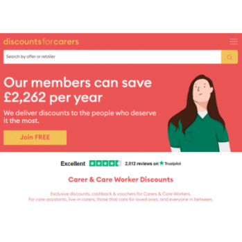 screen shot from the discount for carers web site