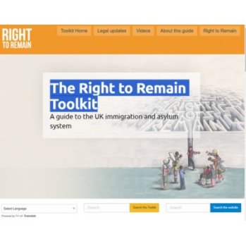 a screenshot of home page with the words - The right to remain toolkit